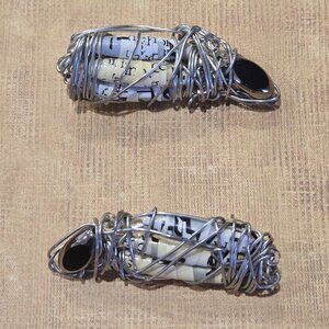 Women's Oblong Enamel Wire Wrapped Pierced Earrings - Cream/Black - Size Small